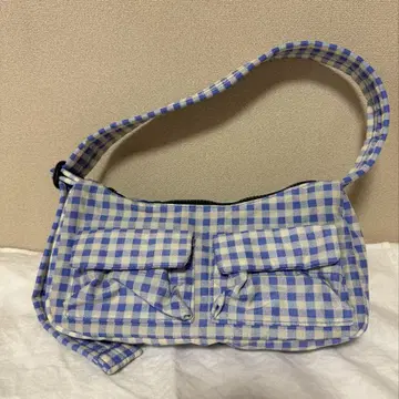 BAGGU 일본 미발매 컬러 스카이블루와 화이트의 깅엄 체크