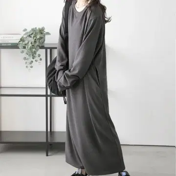 [ 익명 배송 ] La-gemme 와플 루즈 원피스 차콜