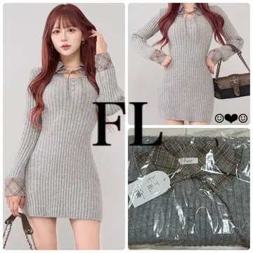 Darich 레이어드라이크 니트 미니 원피스 그레이 FL