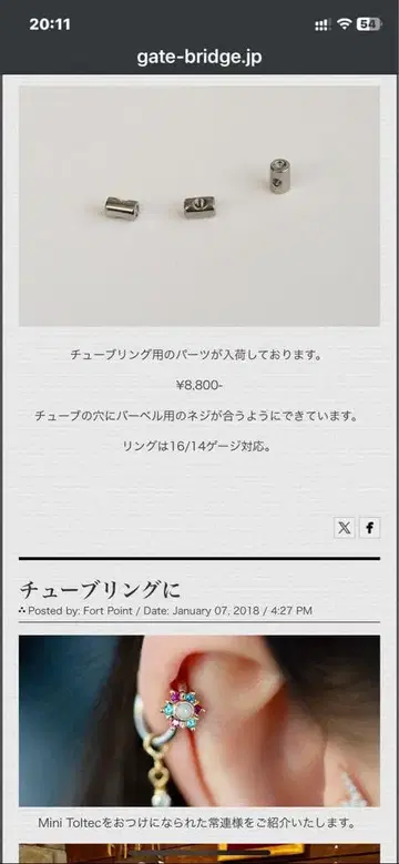 튜브 캡티브 링 튜브 링 바디 피어싱 14g CBR