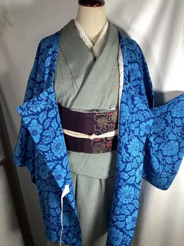 기장 83cm 순수 실크 도화장 코트 모던하고 선명한 코발트 블루