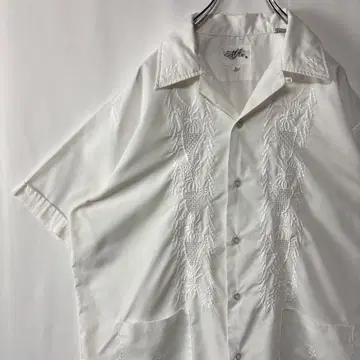 쿠바 셔츠 오픈 카라 셔츠 L 사이즈 멕시칸 셔츠 자수 화이트