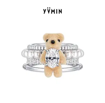 YVMIN 테디베어 반지 곰 봉제 인형 곰 반지 인공 펄