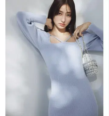 택 포함 새상품 SNIDEL 스나이델 스트링 슬리브 니트 원피스 LBLU