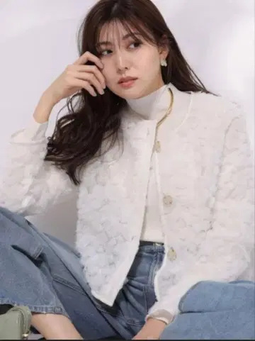 택 포함 새상품 마이 스트라다 데코라 블루종 화이트 S 자켓
