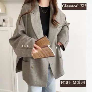 클래식 엘프 M 사이즈 사이드 슬릿 오버 사이즈 더블 자켓