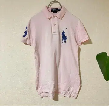 90s 랄프 로렌 피케 셔츠 핑크 빅 포니 넘버링 하자품 S
