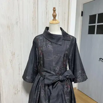 기모노 리메이크 오시마 명주 롤 칼라 원피스 (L)