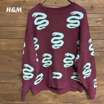 [ 에이치앤엠 ] H&M 버건디 뱀 무늬 니트 S