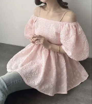 핑크 오프숄더 레이스 상의 M