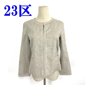 23구 노카라 자켓 베이지 코튼 린넨계 얇은 소재 40 C4181