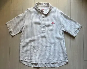 단톤 둥근 카라 반팔 셔츠 40 린넨 핀스트라이프