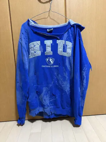 탈색 데미지 가공 파랑 후드티