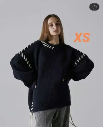 clel 핸드 스티치 사이드 레이스 니트 xs 다크 네이비