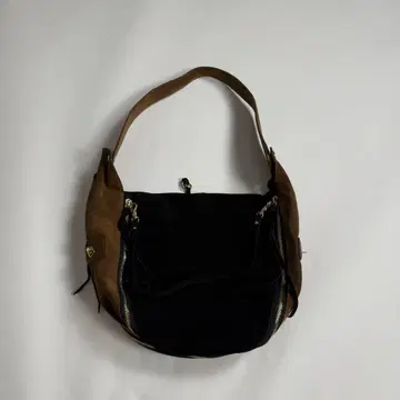 Suede leather two-tone shoulder bag