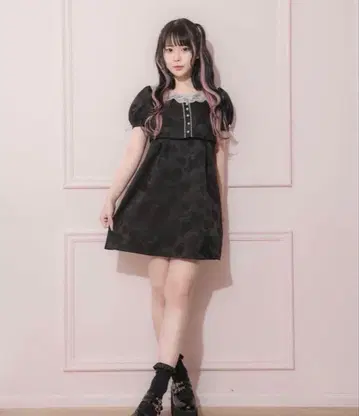 pium 레이스 칼라 자카드 미니 원피스