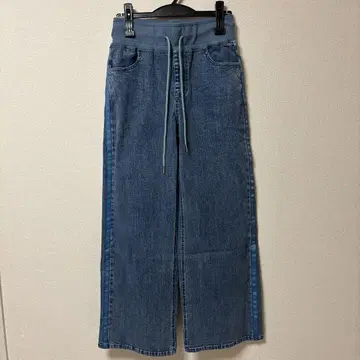 프라이아 데님 블루 와이드 팬츠 허리밴딩
