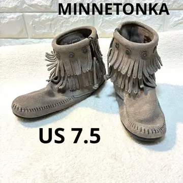 미사용 미네통카 스웨이드 프린지 숏부츠 그레이 US7.5