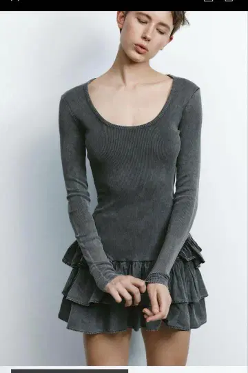 Zara 워시드 가공 프릴 원피스