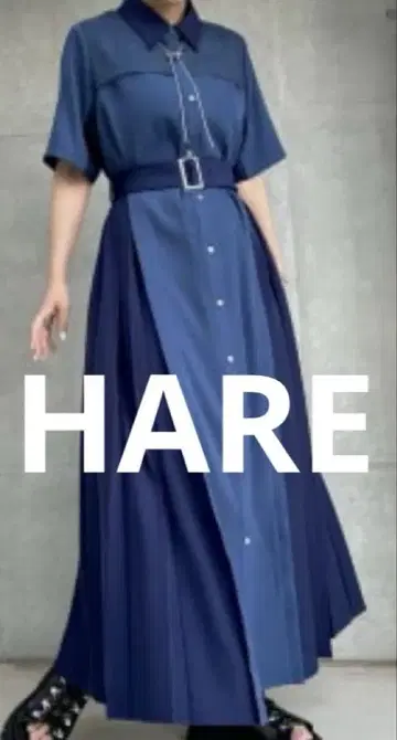 HARE 원피스 모듬 플리츠 원피스 블루86