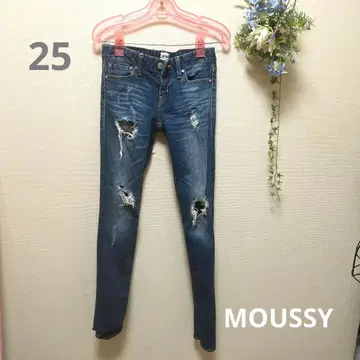 MOUSSY 데미지 가공 스키니 데님 25인치 USED a0511