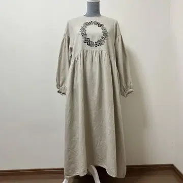 사만사 모스모스 린넨 면 롱 원피스 자수 긴팔 가을 포켓 귀여운