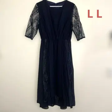 하레모드 hare mode 레이스 반팔 포멀 드레스 네이비