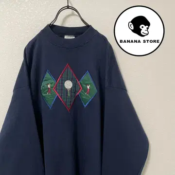 90s 빈티지 구제 의류 탈텍스 자수 맨투맨 네이비 골프 레어