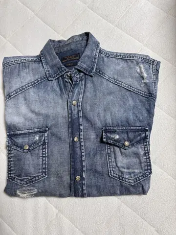데님 블루 데미지 가공 긴팔 셔츠 zara
