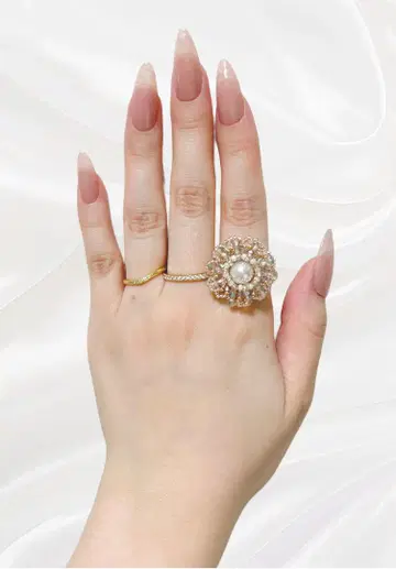 비즈 반지 꽃 베이지 프리 사이즈