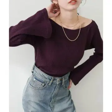 내추럴 꾸뛰르 골지 오프숄더 컷 TOPS