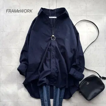 프레임워크 코튼 레귤러 셔츠 네이비 겉옷 루즈핏 빅