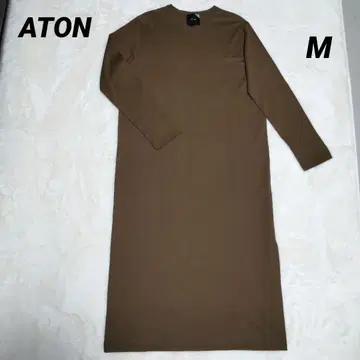 [ATON] 티셔츠 롱 원피스 M 카키 베이지