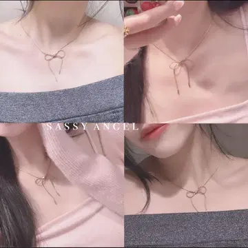 sassy angel 리본 목걸이 핑크 골드