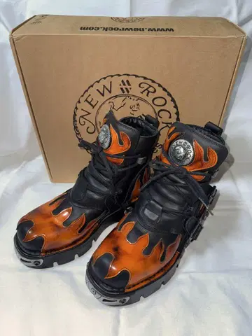 NEW ROCK 파이어 패턴 부츠 통굽 사이즈 40 뉴락