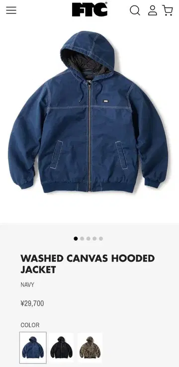 WASHED CANVAS HOODED JACKET NAVY M