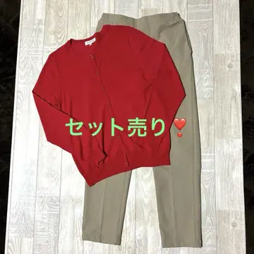 레드 가디건과 베이지 디노스 슬림 레그 팬츠 셋업 L 사이즈
