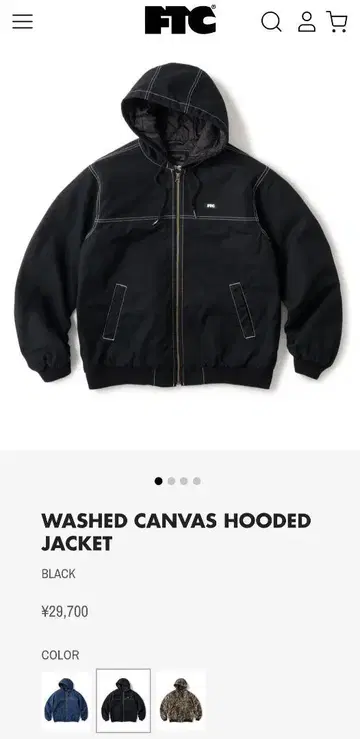 WASHED CANVAS HOODED JACKET BLACK L