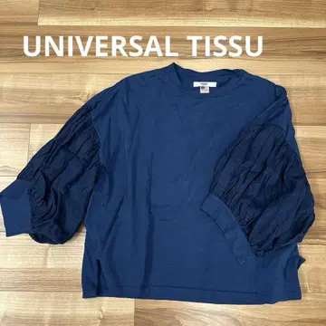 새상품급 유니버설 세븐 USA 코튼 개더 슬리브 풀오버 네이비