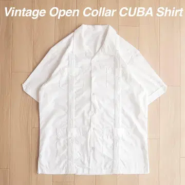 레어 빈티지 쿠바 셔츠 화이트 오픈 카라 셔츠 cuba