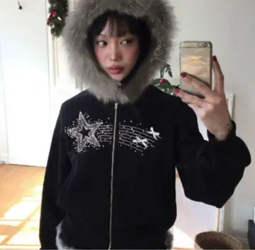 별과 비행기 자수 퍼 후드티 당일 발송 가능