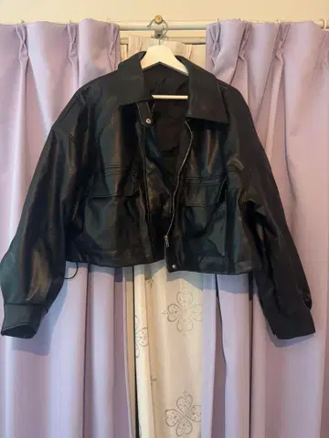 블랙 크롭 가죽 자켓 블루종