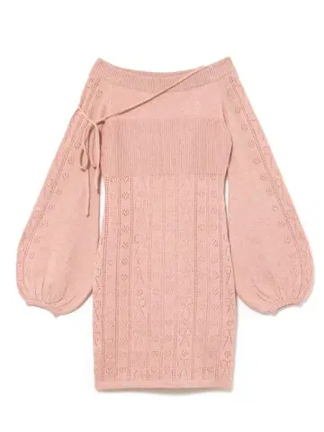 andmary Ribbon crochet knit dress pink