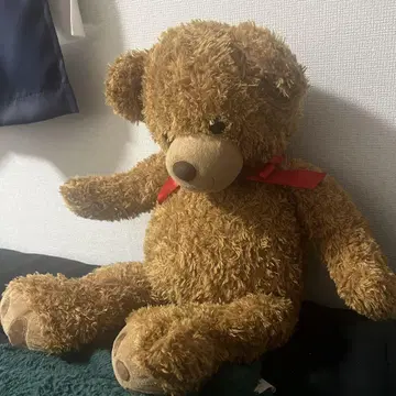 브라운 봉제 인형 빨간색 리본 포함
