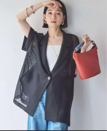 듀오 아카이브 메쉬 프렌치 슬리브 자켓 차콜 그레이