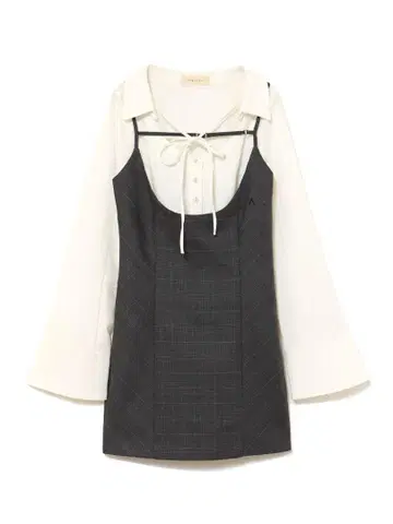 andmary Betty layered check dress gray