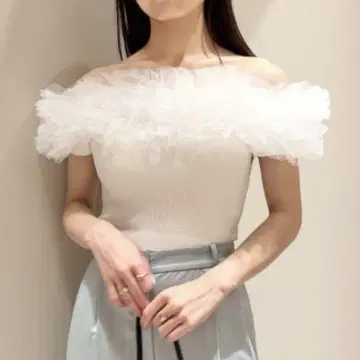 Snidel 볼륨 튤 도킹 니트 풀오버