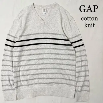 GAP V넥 보더 코튼 니트 티셔츠 얇은 소재 S
