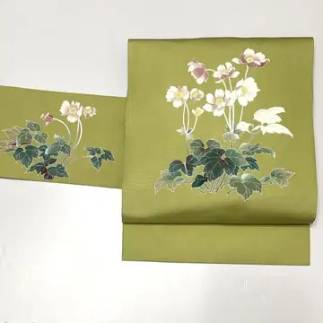 나고야 오비 수제 염색 순수 실크 시오제 꽃 그린 so063