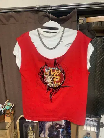 빈티지 유희왕 슬리브리스 T셔츠 빨간색